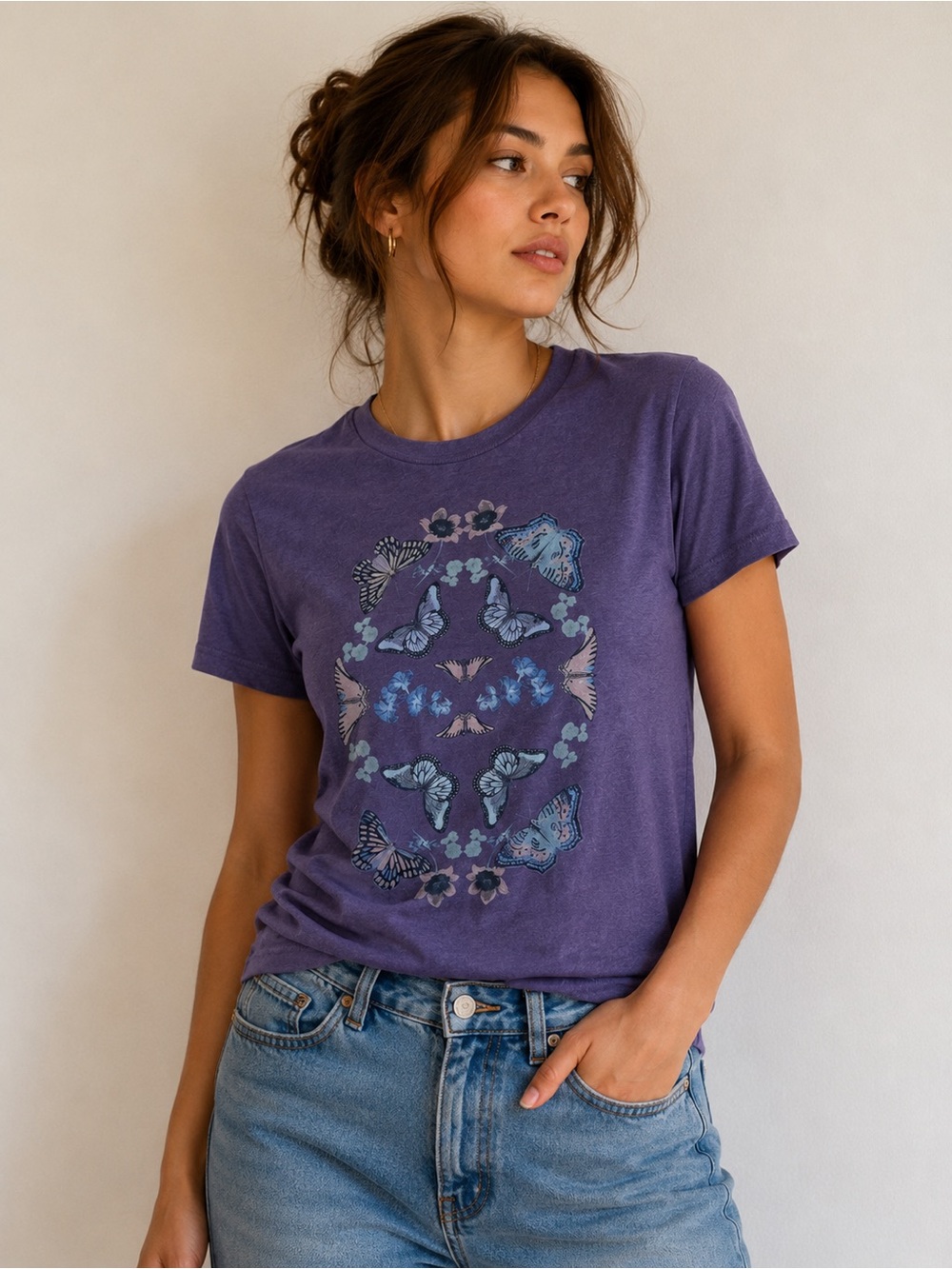 Lucky Brand Purple Butterfly Graphic Tee Boho Cottagecore Fairycore Top Medium